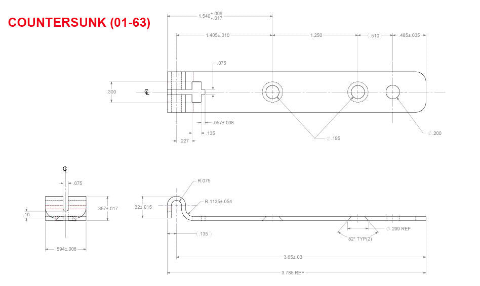 WRS 3-3/4" Steel Series 600 Balance Bracket - Countersunk or Non-Countersunk