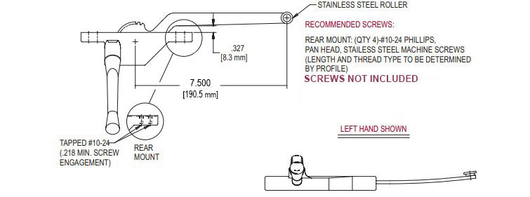 WRS Truth Left Hand, Black Rear Mount Single Arm Operator - 7-1/2" Arm