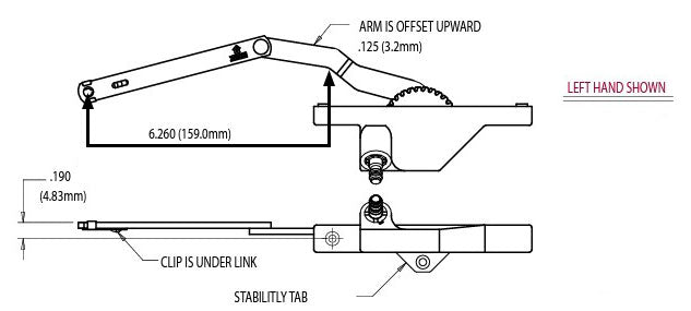 WRS Truth Hardware White Right Hand Dyad Operator with Stability Tab - 6-17/64" Arm