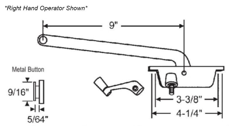 WRS Fenestra 9" Aluminum Single Arm Operator and Handle Set - Aluminum