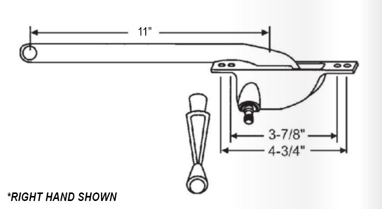 WRS Right Hand 11" Single Arm Operator & Handle Set, Face Mount - Aluminum