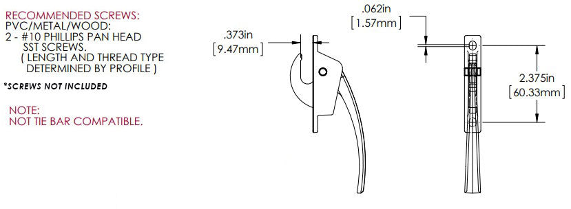 WRS Non-Handed 2.375" Casement Locking Handle - Chestnut Bronze