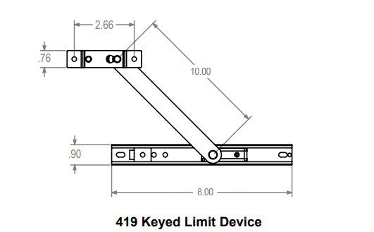 WRS Caldwell 419 Stainless Steel Keyed Limit Device - 10" Arm, 8" Track