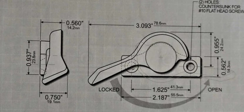 WRS 3.093" Left Hand Sweep Lock - White Bronze