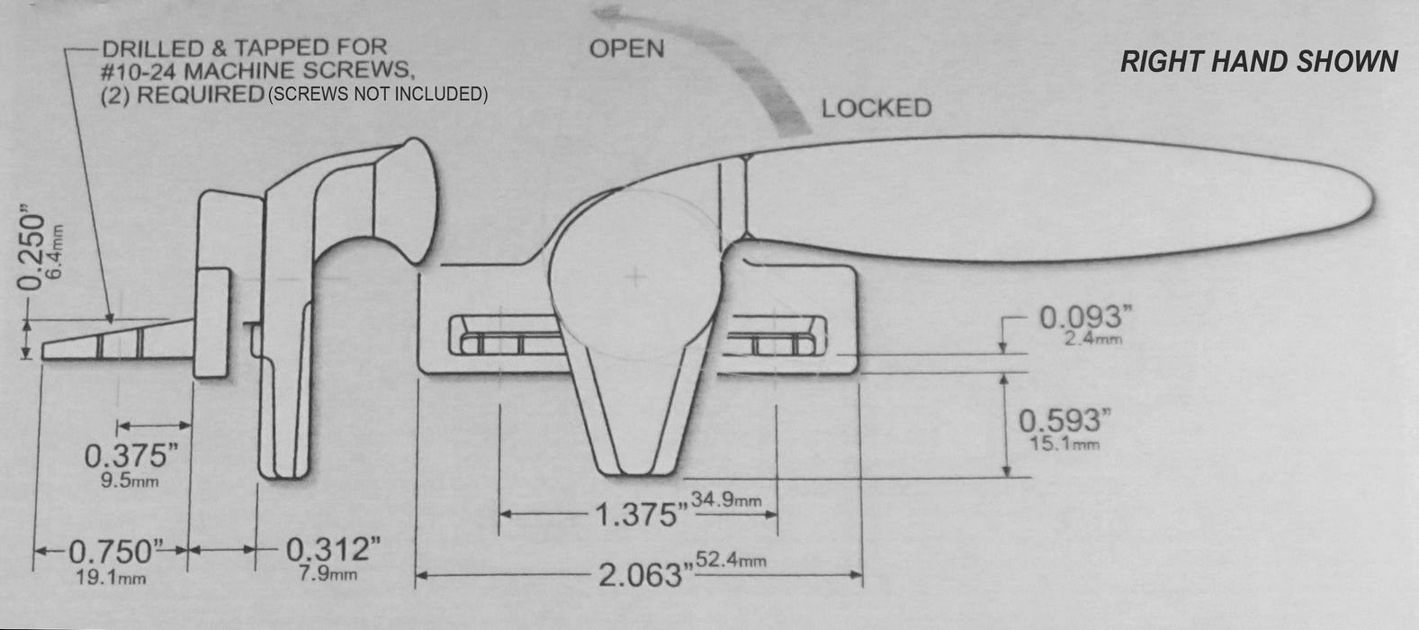 WRS Left or Right Hand Project-Out Angle Base Cam Handle - White Bronze