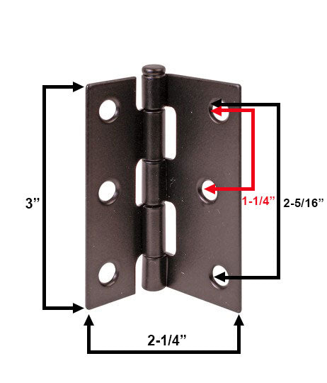 WRS 3" Black Steel Screen Door Hinge - 2 Pack