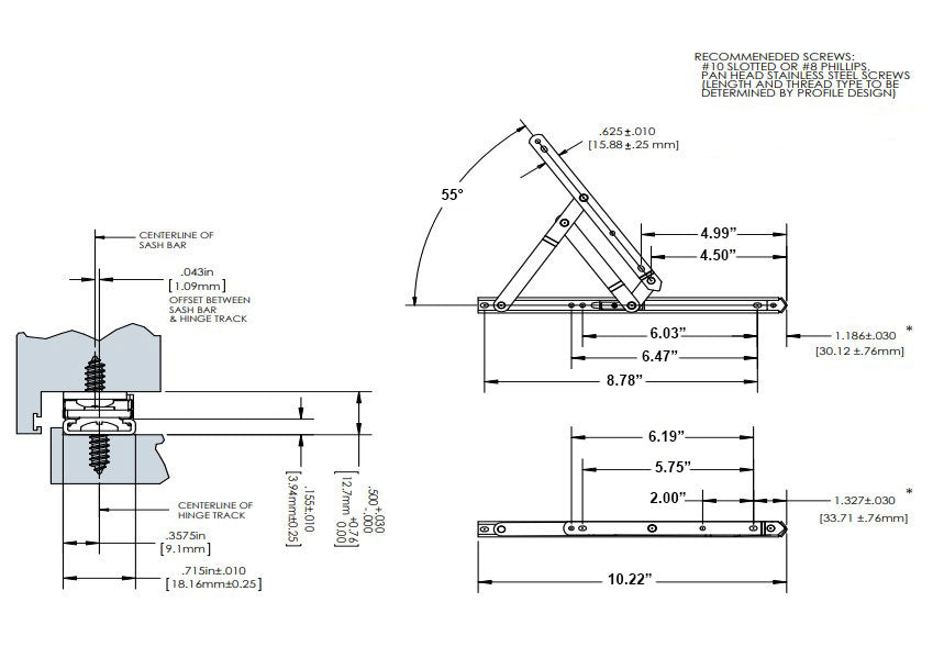 WRS Truth Hardware 10" Stainless Steel Standard Duty 4 Bar Hinge with Stop